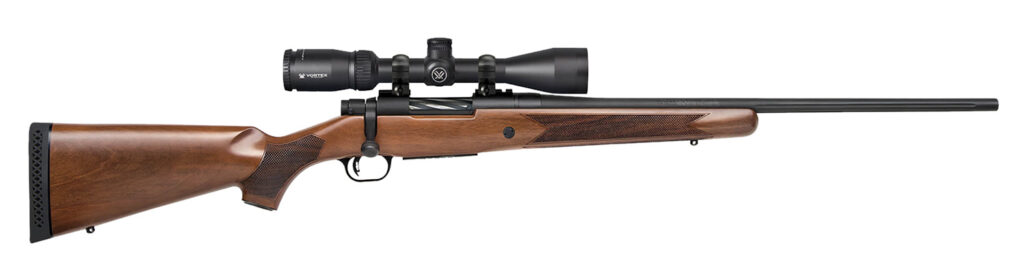 Mossberg Patriot .400 Legend rifle with 20-inch threaded barrel, walnut stock, and 3-9x40 scope