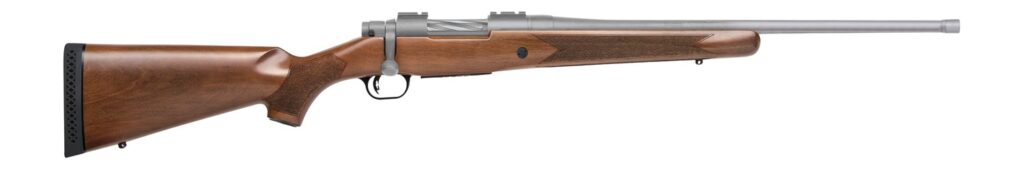 Mossberg Patriot .400 Legend rifle with 20-inch threaded barrel and walnut stock