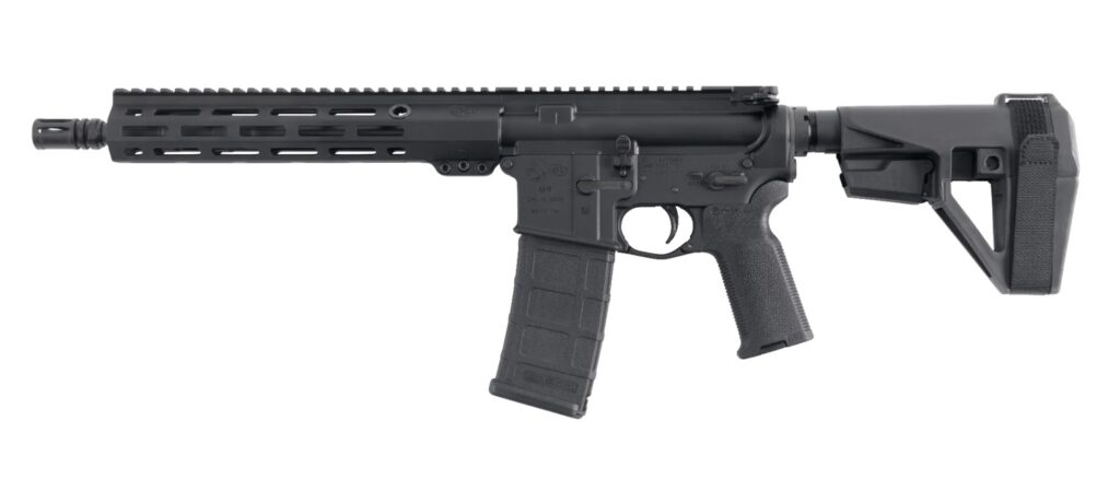 Colt M4 pistol with 11.5-inch barrel, matte black finish, M-LOK rail, and SBA5 brace