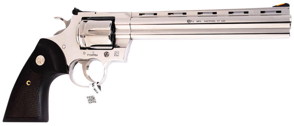 Colt Python .357 Magnum revolver with 8-inch stainless barrel and walnut grips