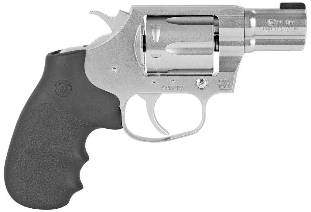 Colt Cobra .38 Special revolver with brushed stainless finish and black rubber grips