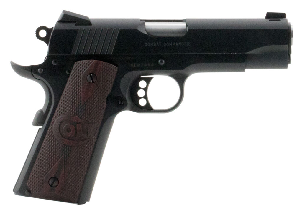 Colt Combat Commander .45 ACP blued handgun with G10 grips and Novak sights
