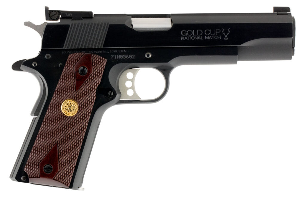 Colt Gold Cup National Match 9mm Luger handgun with 5-inch blued finish