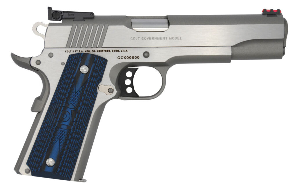 Colt Gold Cup Lite .45 ACP 5 inch stainless pistol with blue G10 grips