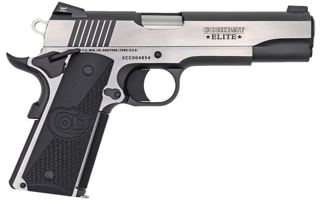 Colt Combat Elite Government 9mm Luger handgun with 5-inch barrel and two-tone finish