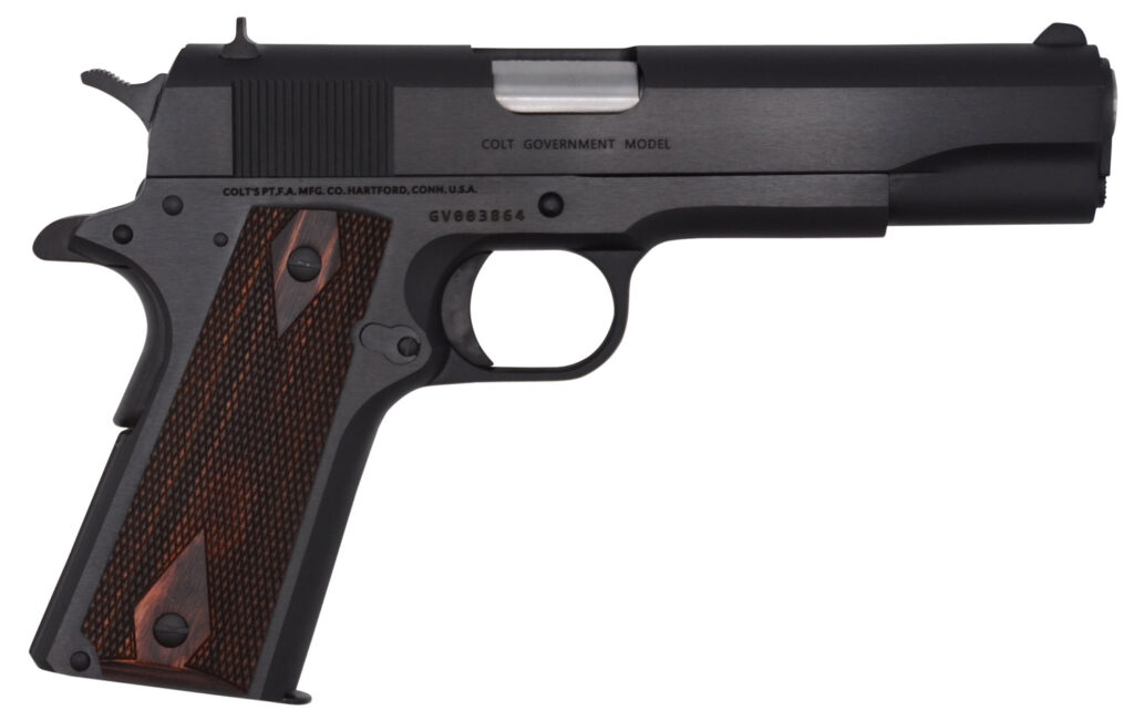 Colt 1911 Classic Government .45 ACP handgun with 5-inch barrel and wood grips