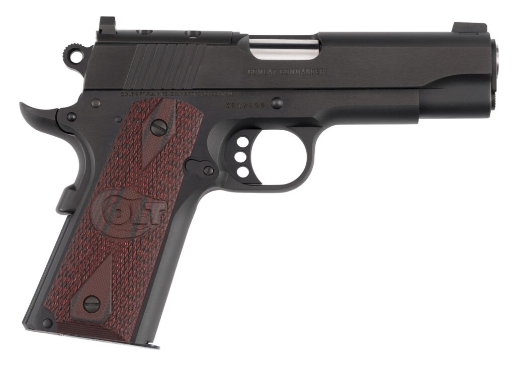 Colt Combat Commander .45 ACP pistol with 4.25-inch barrel and Black Cherry G10 grips