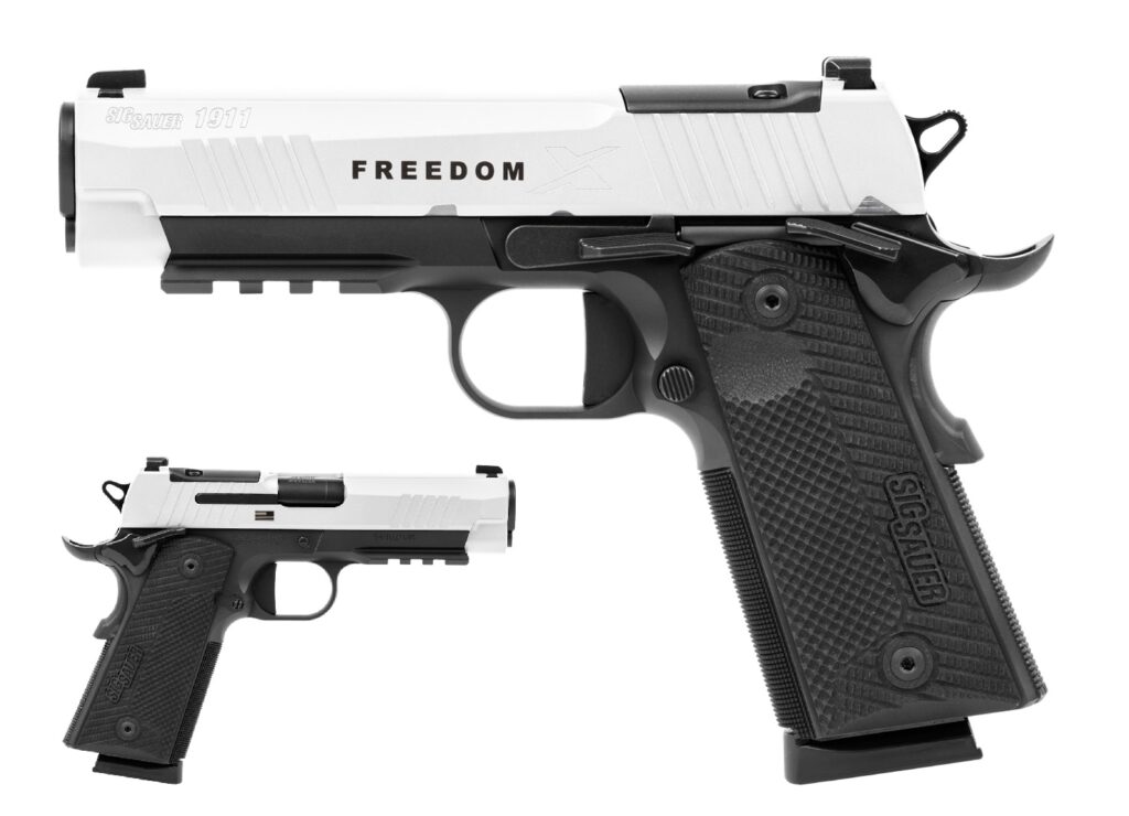 Sig Sauer 1911 X Carry Freedom Series .45 ACP pistol with white slide and black G10 grips