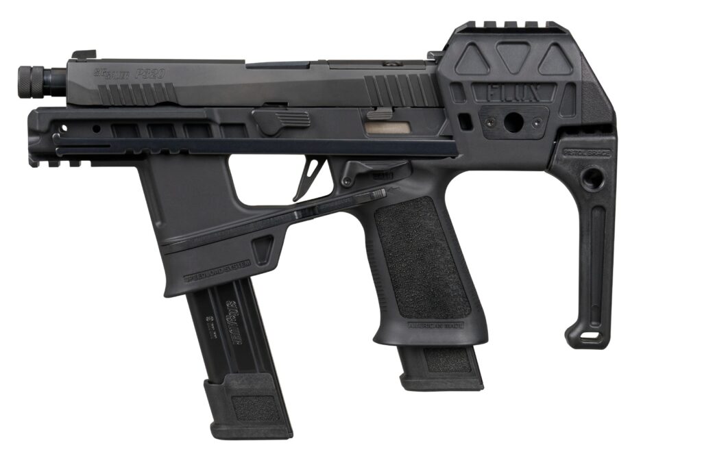 Sig Sauer P320-FLUX TACOPS 9mm handgun with 5.5-inch threaded barrel and brace