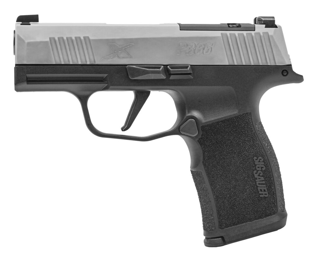 SIG SAUER P365X 9mm pistol with black frame, stainless slide, and optic-ready design