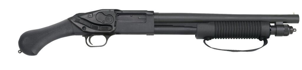 Mossberg 590 Shockwave 12 gauge pump-action shotgun with Crimson Trace Laser Saddle