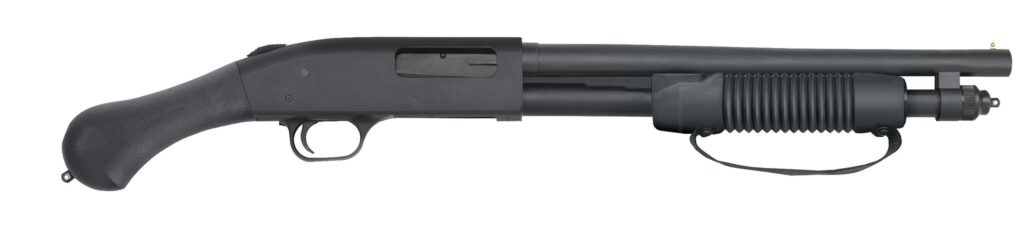 Mossberg 590 Shockwave 20 gauge pump-action shotgun with black Raptor grip
