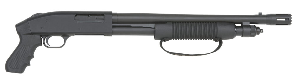 Mossberg 590 Cruiser 12 gauge pump-action shotgun with 18.5-inch barrel and synthetic pistol grip