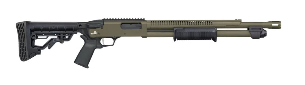Mossberg 590R 12 gauge pump shotgun with 18.5-inch barrel and OD Green Cerakote finish