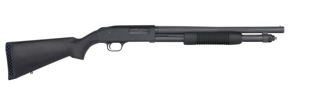 Mossberg 590 Tactical 12 gauge pump-action shotgun with matte blued finish and synthetic stock