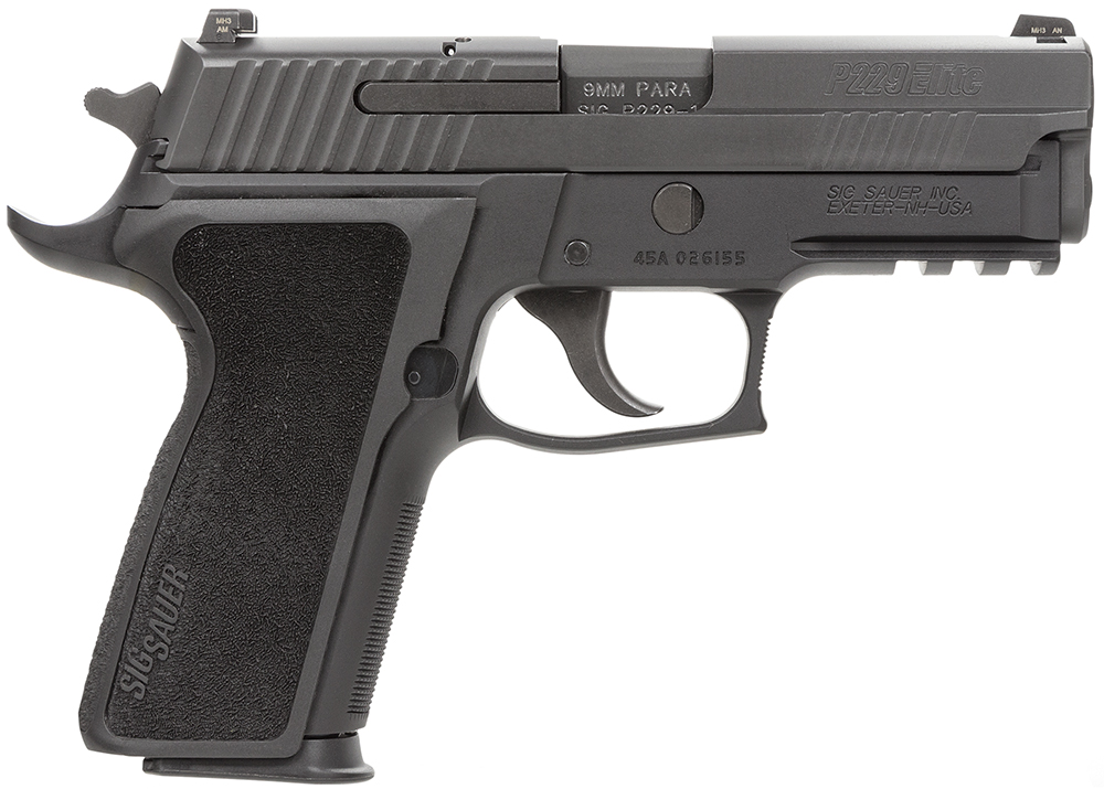 Sig Sauer P229 Enhanced Elite 9mm handgun with black finish and Siglite night sights