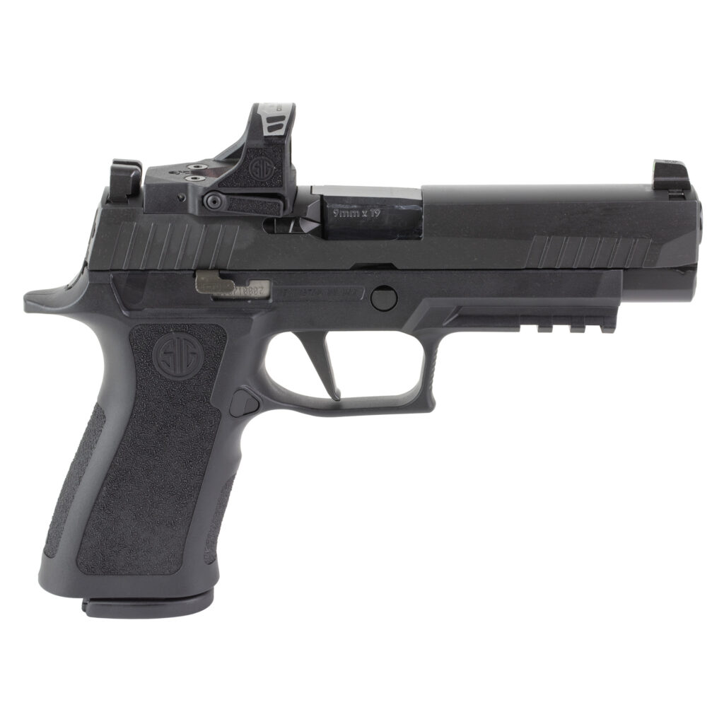 SIG Sauer P320 9mm semi-auto handgun with black finish and ROMEO-RS PRO optic