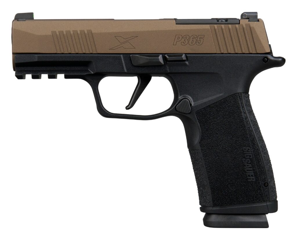 Sig Sauer P365 X-Macro Freedom 9mm handgun with bronze slide and black grip