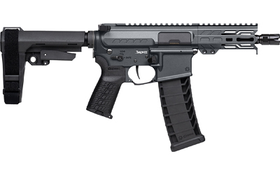CMMG 9mm AR pistol with 5-inch threaded barrel and Tungsten Cerakote finish