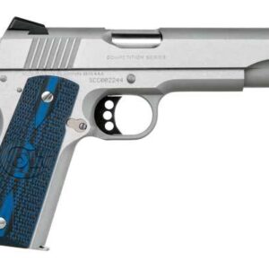 Colt 1911 Competition 9mm pistol with 5-inch stainless barrel and blue G10 grips