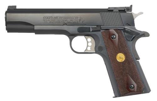 Colt Gold Cup National Match .45 ACP 5-inch blued pistol with wood grips