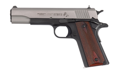 Colt 1911C Government .45 ACP two-tone handgun with 5-inch barrel and wood grips