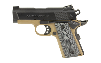 Colt Defender .45 ACP semi-automatic handgun with 3-inch barrel and Flat Dark Earth frame
