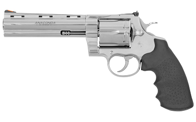 Colt Anaconda .44 Magnum stainless revolver with 6-inch barrel and black rubber grips