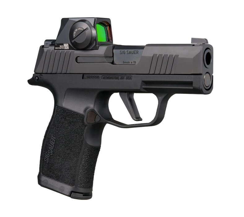 Sig Sauer 9mm micro-compact handgun with black Nitron slide and ROMEO-X SIG-LOC optic