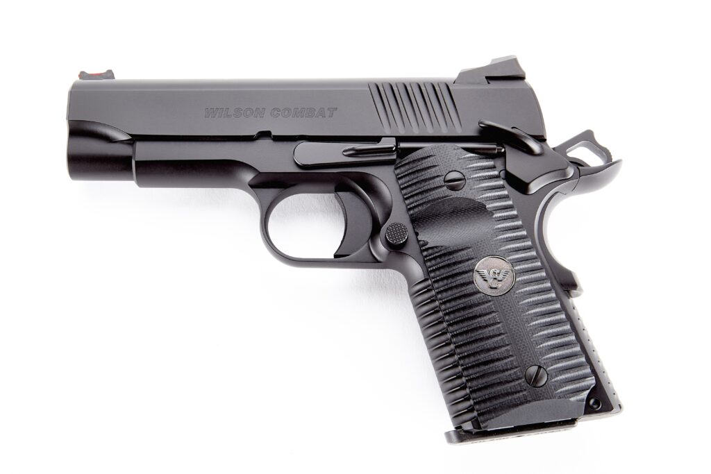 Wilson Combat ACP 9mm semi-auto pistol with 4-inch barrel and Black Armor-Tuff finish