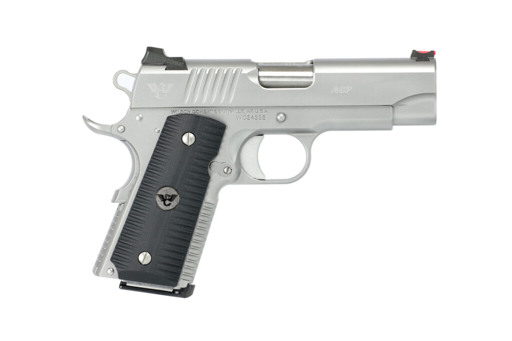 Wilson Combat ACP 9mm semi-auto pistol with stainless finish and gray G10 grips