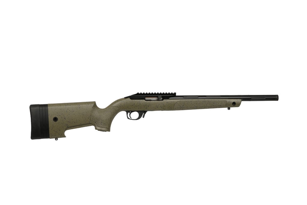 Bergara BXR .22 LR semi-automatic rifle with 16.5-inch threaded barrel and green synthetic stock
