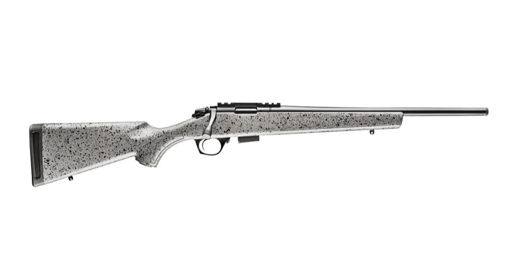 Bergara BMR Micro .22 LR bolt-action rifle with 18-inch steel barrel and gray synthetic stock