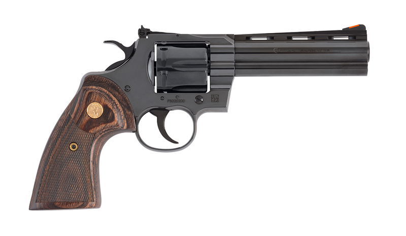 Colt Python .357 Magnum 5-inch blued revolver with walnut grips