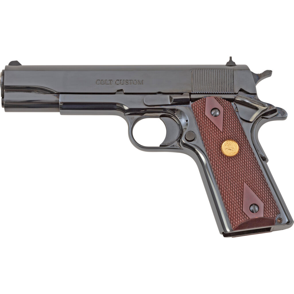 Colt Government Model .38 Super handgun with 5-inch Royal Blue barrel and fixed sights