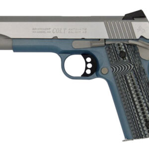 Colt 1911 Competition .45 ACP pistol with 5-inch barrel and blue titanium finish