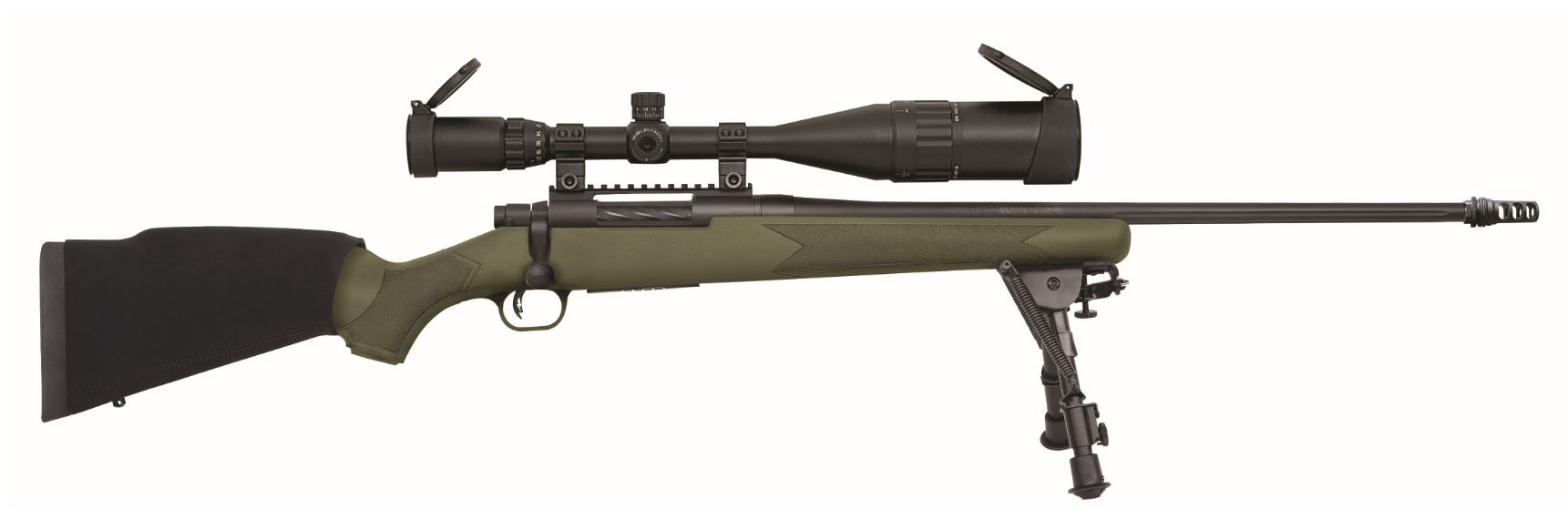 Mossberg Patriot Night Train Rifle with 6-24x50mm Scope - Centurion Armament Co Mossberg Patriot Night Train bolt-action rifle with 6-24x50mm scope and OD Green stock
