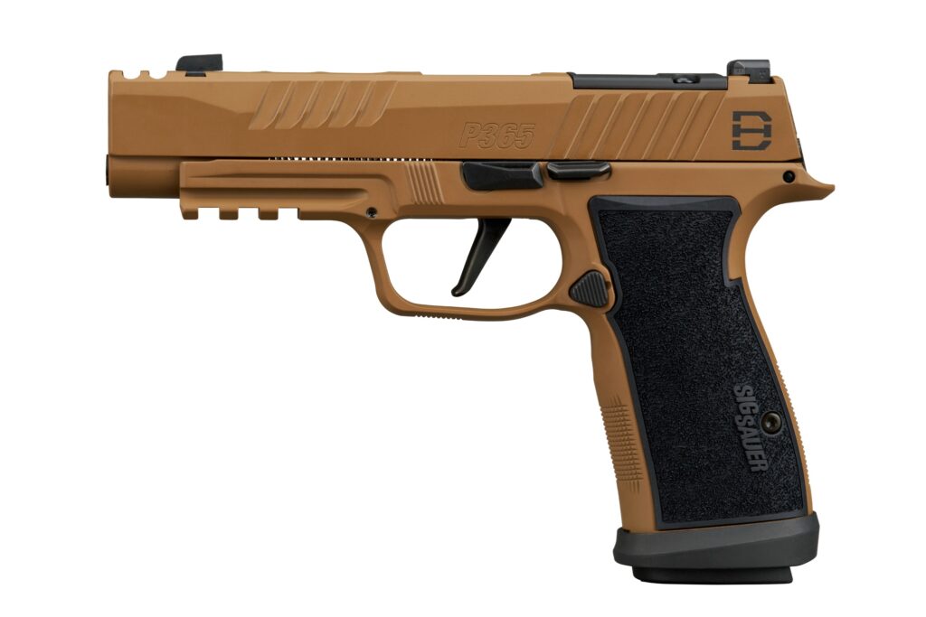 SIG Sauer P365-DH3 AXG 9mm handgun with coyote finish and 3.7-inch barrel