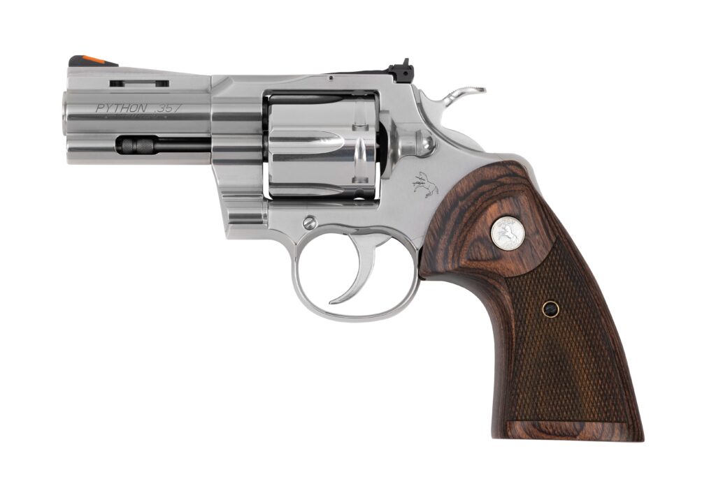 Colt Python .357 Magnum 3-inch stainless revolver with walnut grips