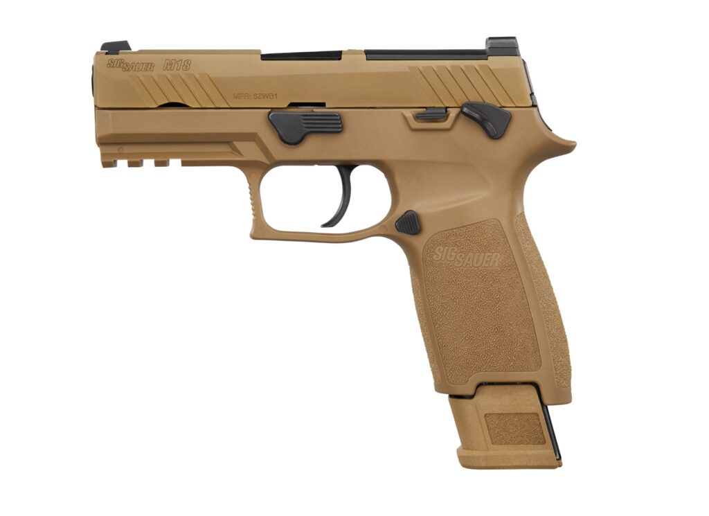 Sig Sauer M18 Coyote 9mm compact handgun with 3.9-inch barrel