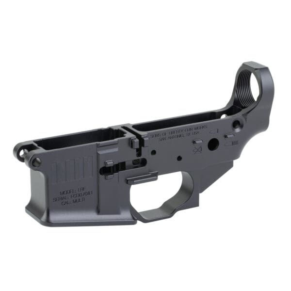 Sons of Liberty Gun Works Forward Controls Design Billet Lower Receiver Multi black stripped lower receiver, view 3